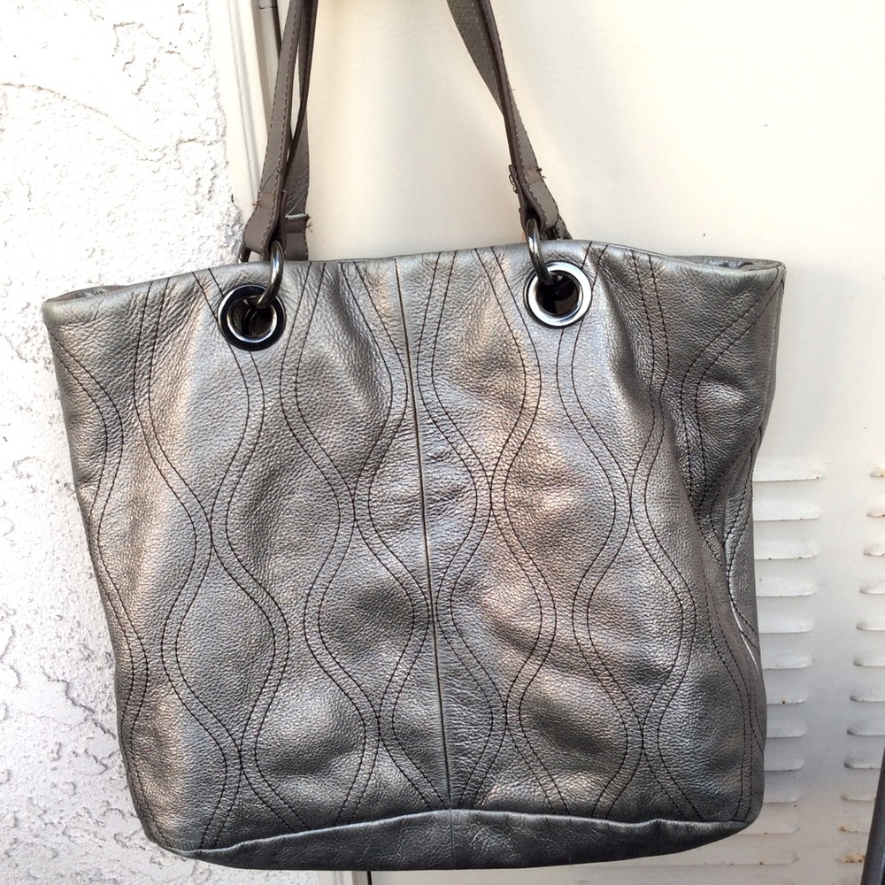 Steve Madden Pewter Metallic Leather Tote Bag